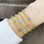 BM1056 Chic Tiny Gold Beaded White Shell Colorful Enamel Evil Eyes Beaded Elastic Bracelets for Ladies