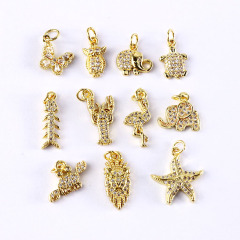 CZ8121 Mini Cute cz micro pave white lion turtle crab snake charm Cubic zirconia animal charms jewelry accessories