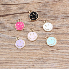 JS1532 Gold Plated Enamel Pastel Smile Smiley Happy Face Charm Pendants for Bracelet Necklace Earring Making Supplies