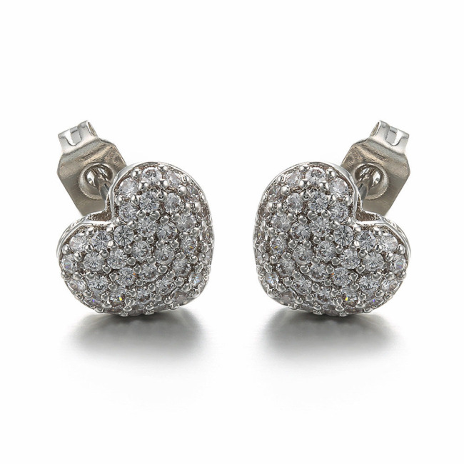EC1146 Valentine's Day Jewelry Gift, Gold CZ Stud Earrings,Dainty CZ Diamond Heart Charm Stud Earrings