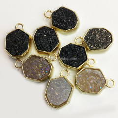 JF6968 Gold electroplated edge druzy pendants, natural druzy quartz pendant for necklace making