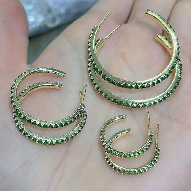 EC1800 2022 Chic 18k Gold Plated Rainbow Zircon Cubic Zirconia CZ Micro Pave Hoops Earring for Women