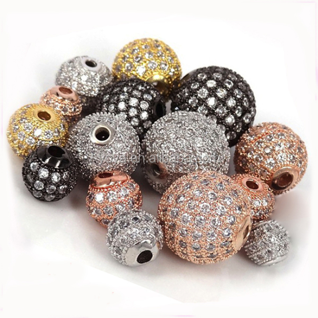 CZ6389 Wholesale CZ Micro Pave Round Ball Bead Cubic Zirconia Pave Beads 18k Gold Ball Spacer Beads For Jewelry Making