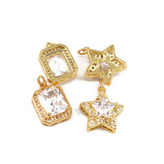 CZ8205 18k GOld Plated Big Diamond CZ Micro Pave Statement Star Rectangle Charm Pendants with Large Cubic Zirconia In Middle