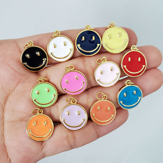 JS1530 Gold Plated Enamel Neon Smiley Smile Face Charm Pendants for Bracelet Necklace Earring Making Supplies