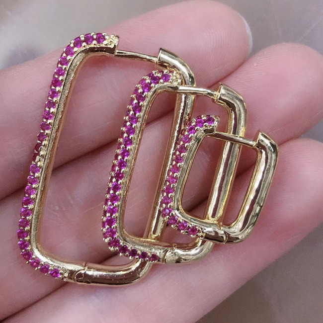 EC1551 2020 Womans Fashion Dainty CZ Paper Clip Huggie Earrings, Women's Pretty Dainty CZ Micro Rectangle Huggies Hoop Earring