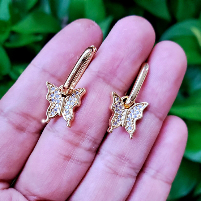 EC1620 2020 Womans Fashion Dainty CZ Lock Butterfly Charm Earrings,  CZ Micro Butterfly Hoop Huggie Earring
