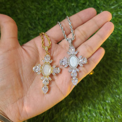 NZ1335 Cubic Zirconia CZ Micro Pave Virgin Mary Cross necklace, Diamond Cross Religious Stainless Steel Rope Chain Necklace,
