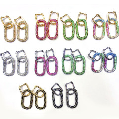 EC1558 2020 Womans Fashion Dainty CZ Rectangle Charm Earrings,  CZ Micro Geometric Rectangle Paper Clip Hoop Huggie Earring