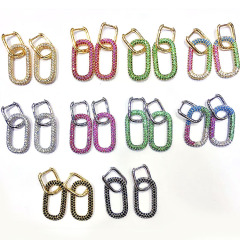 EC1558 2020 Womans Fashion Dainty CZ Rectangle Charm Earrings, CZ Micro Geometric Rectangle Paper Clip Hoop Huggie Earring