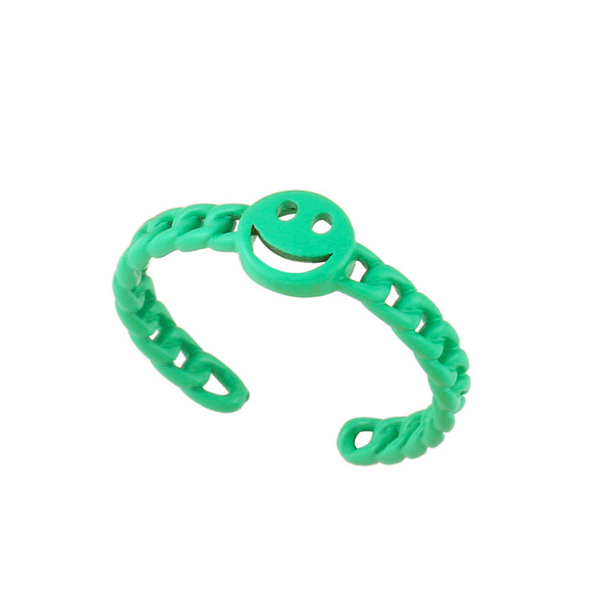 RA1022 Neon Enamel Rainbow Colored  Brass Metal smile Stackable Rings for Ladies