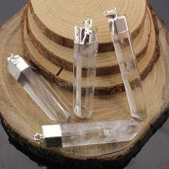 JF6505 Jewelry Supplies Silver plated long natural crystal quartz spike point pendants