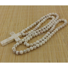 NE2064 Fashion white turquoise beaded chunky cross necklace,white turquoise necklace with cross pendant