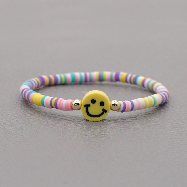 BP1024  rainbow brass beaded hand chain tiny mini smiley charm bracelet for ladies' gifts