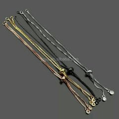 BCL1183 CZ Link Sliding Adjustable Bracelet Chains, Cubic Zirconia Box Chain with Slider Clasp for Bracelet Making