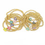 BM1070 4MM Gold Beads and Enamel Multi Colored Heart Shaped Evil Eyes Beads Elastic Bracelet for Ladies Women