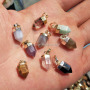 JF7205 2018 Dainty mini gold plated faceted natural quartz gemstone hexagonal spike pendant