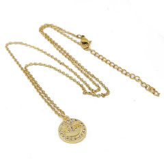 NZ1256 Fashion Jewelry Waterproof Stainless Steel Box Chain Women SMILEY Face Necklace,Charm Diamond Emojis Ladies Necklace