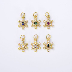 CZ8216 Mini Jewelry Supplies Gold Filled CZ Micro Pave Snowflake Charms,Tiny Small CZ Diamond Snowflake Charms Pendants