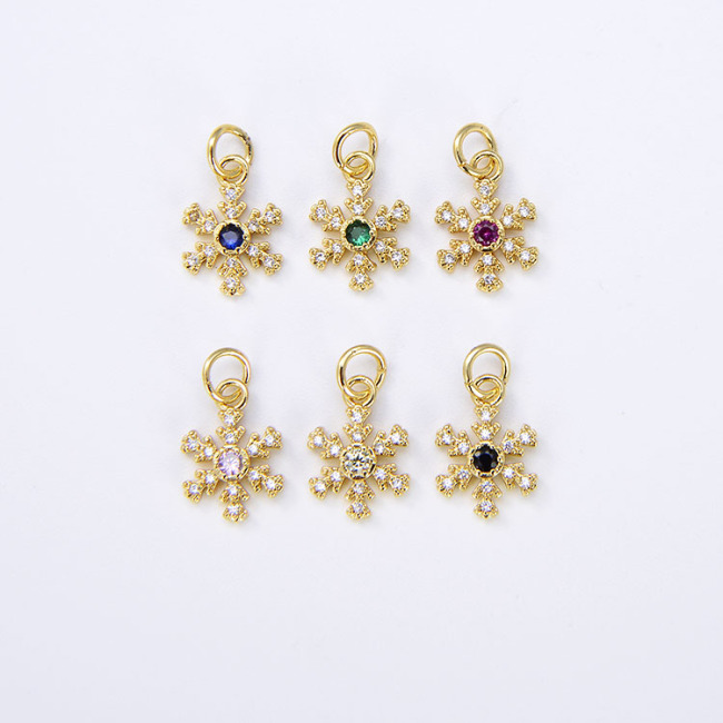 CZ8216 Mini Jewelry Supplies Gold Filled CZ Micro Pave Snowflake Charms,Tiny Small CZ Diamond Snowflake Charms Pendants