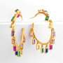 EC1433 Chic Dainty Clear Rainbow CZ Micro Pave Teardrop Oval Round Rectangle Dangle Charm Hoop Earrings