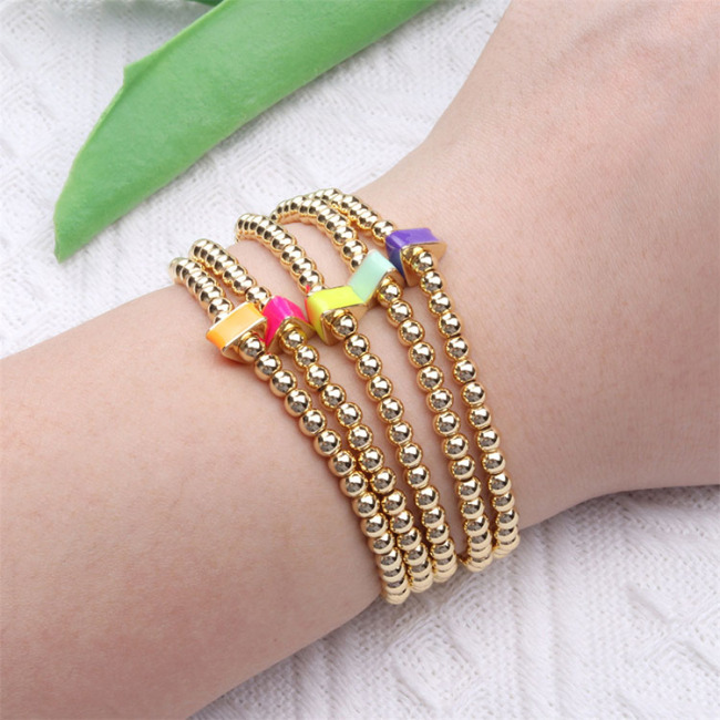 BM1083  Delicate Small 18K Gold Plated Beads with Enamel Multi Colored Geometr Triangle Bead Elastic Bracelets for Women 2021