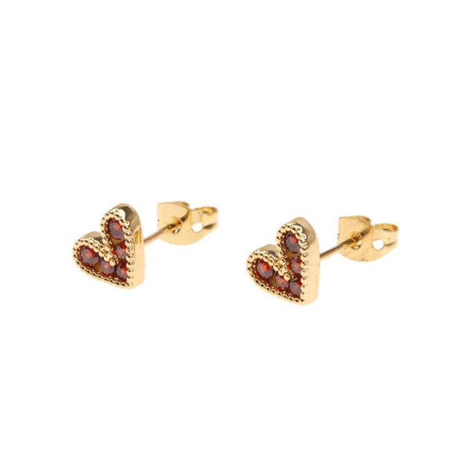 EC1792 Valentine's Day Jewelry Gift, Gold CZ Stud Earrings,Dainty CZ Diamond Heart Charm Stud Earrings
