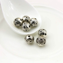 JS1342 Hot sale round Antique Tibetan sliver hollow flower pattern supplies metal spacer ball beads
