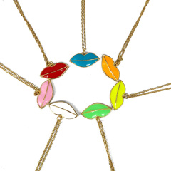 NM1189 18K Gold Plated Colored Enamel Neon Red Pink Lip Pendant Stainless Steel Chain Necklace