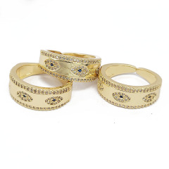 RM1273 Fashion 18k Gold Plated CZ Diamond Evil Eyes Brass Band Open Rings