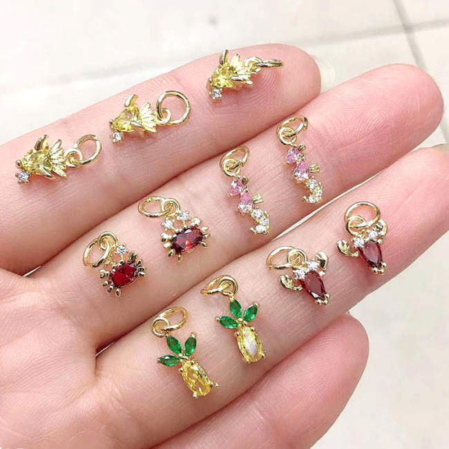 CZ8452 Mini Cubic zirconia animal charms jewelry accessories Tiny Cute cz micro pave crab shrimp sea horse charms