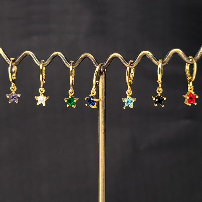 EC1760 18k Gold Plated CZ Diamond Cubic Zirconia Star Dangling Drop Charm Huggies Hoop Earrings