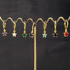 EC1760 18k Gold Plated CZ Diamond Cubic Zirconia Star Dangling Drop Charm Huggies Hoop Earrings