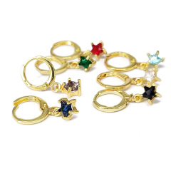 EC1760 18k Gold Plated CZ Diamond Cubic Zirconia Star Dangling Drop Charm Huggies Hoop Earrings EC1760 18k Gold Plated CZ Diamond Cubic Zirconia Star Dangling Drop Charm Huggies Hoop Earrings