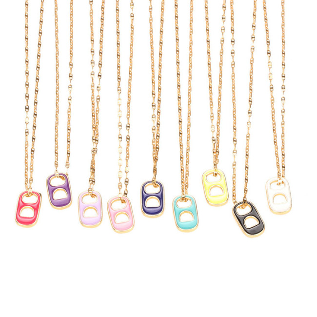 NM1222 Gold Enamel Soda Cap Pop Tab Charm, Pull Tab Gold Can Tab Pendant Chain Necklace