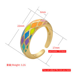 RA1042 18k gold plated Brass Metal Enamel Rainbow Colored diamond triangle open Rings