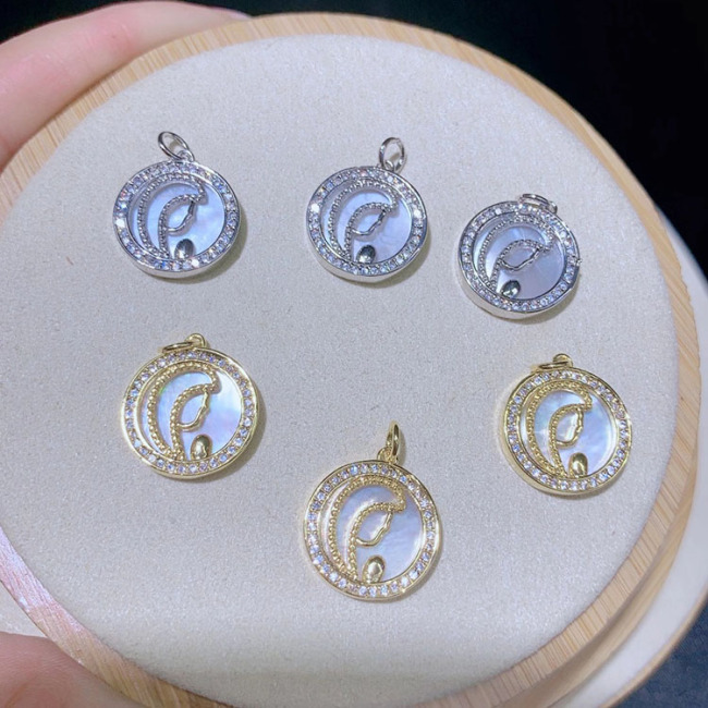 CZ8121Dainty White Shell cz micro pave Disc charm Pendants, Zircon Paved Star Crescent Heart, Cross ,Smile,Girls Mary Charms