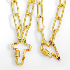NZ1223 NEW 18K gold plated brass hand key lightning heart square geometric Carabiner Charm Pendant Necklaces