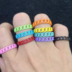 RA1013 Hot Selling Neon Enamel Rainbow Colored Curb Link Chain Brass Metal Stackable Rings for Ladies