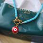 NN1140 Fashion Natural Turquoise Stone Heishi Beaded Gold Plated Stainless Steel Toggle Clasp Enamel Evil Eye Choker Necklace