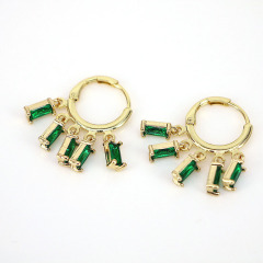 EC1833 Dainty 2022 Womans Fashion 18k Gold Plated 5pcs Mini CZ Baguette Dangles Charms Huggie Hoops Earrings