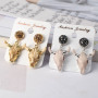 ER1029 Rhinestone Pave Stud with Gold Plated Oxhead Bull Head Charm Earrings