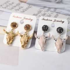 ER1029 Rhinestone Pave Stud with Gold Plated Oxhead Bull Head Charm Earrings