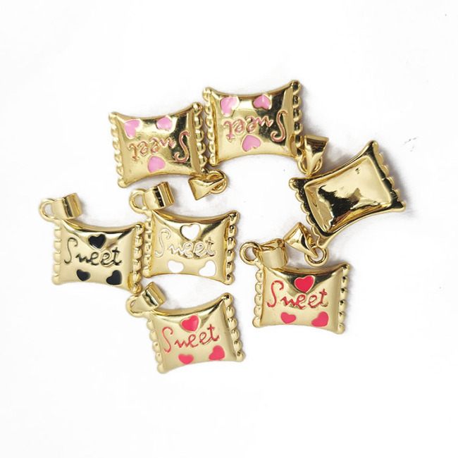JS1576 Dainty Gold Plated brass metal rainbow enamel candy sweet heart charms Pendant