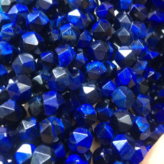 TE3040 Blue Green Fuchsia Yellow Golden Diamond Star Cut Faceted Tiger Eye Stone Beads