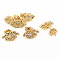 EC1150 Gold Plated Diamond CZ Micro Pave Lip Stud Earrings
