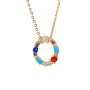 Brass 18k Gold Plated Jewelry A M 26 Rainbow Color Zircon Diamond Initial Letter Pendant Necklace Carta Joyas Collar