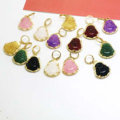 EN1040 18k Gold Plated Jade Stone Laughing Buddha Huggie Hoop Earrings Spiritual Earrings