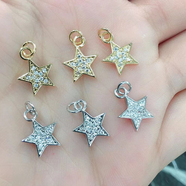 CZ8217 Dainty Celestial Jewelry supplies minimal Mini CZ Micro Pave Star Charm,Small Diamond Cubic Zirconia Star Charms