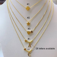NM1017 delicate mini 18k gold plated brass necklace heart star initial letter charm necklace for girls ladies women 2021